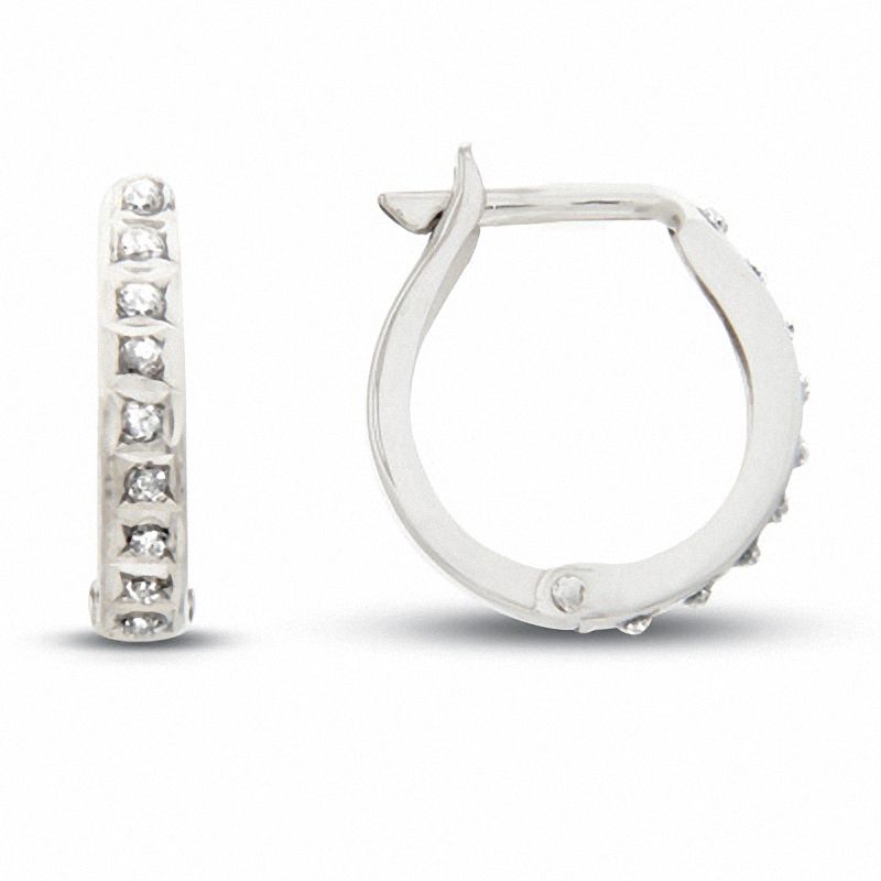 Diamond Fascination™ Petite Hinged Hoop Earrings in 14K White Gold