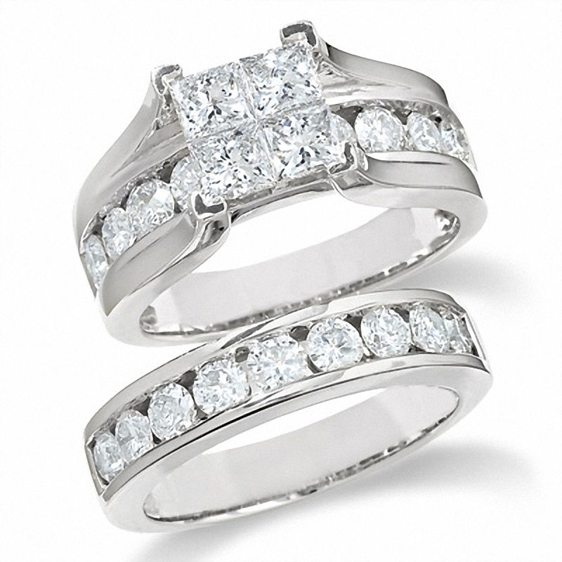 3 CT. T.W. Quad Princess-Cut Diamond Bridal Set in 14K White Gold