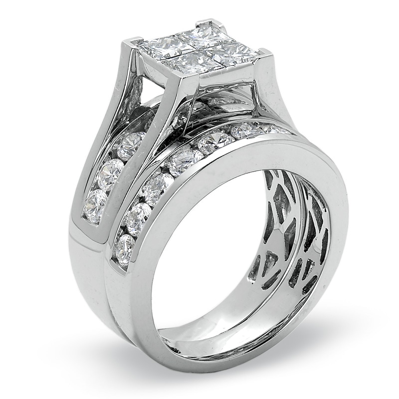 3 CT. T.W. Quad Princess-Cut Diamond Bridal Set in 14K White Gold