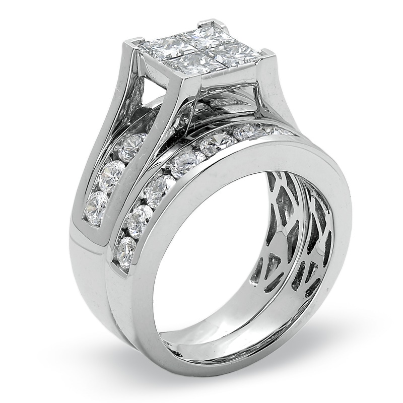 Main Image 2 of 3 CT. T.W. Quad Princess-Cut Diamond Bridal Set in 14K White Gold