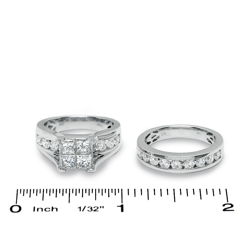 3 CT. T.W. Quad Princess-Cut Diamond Bridal Set in 14K White Gold