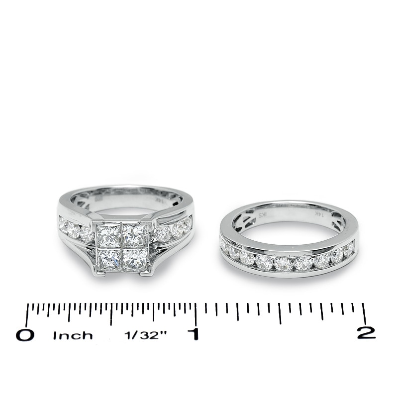 Main Image 3 of 3 CT. T.W. Quad Princess-Cut Diamond Bridal Set in 14K White Gold
