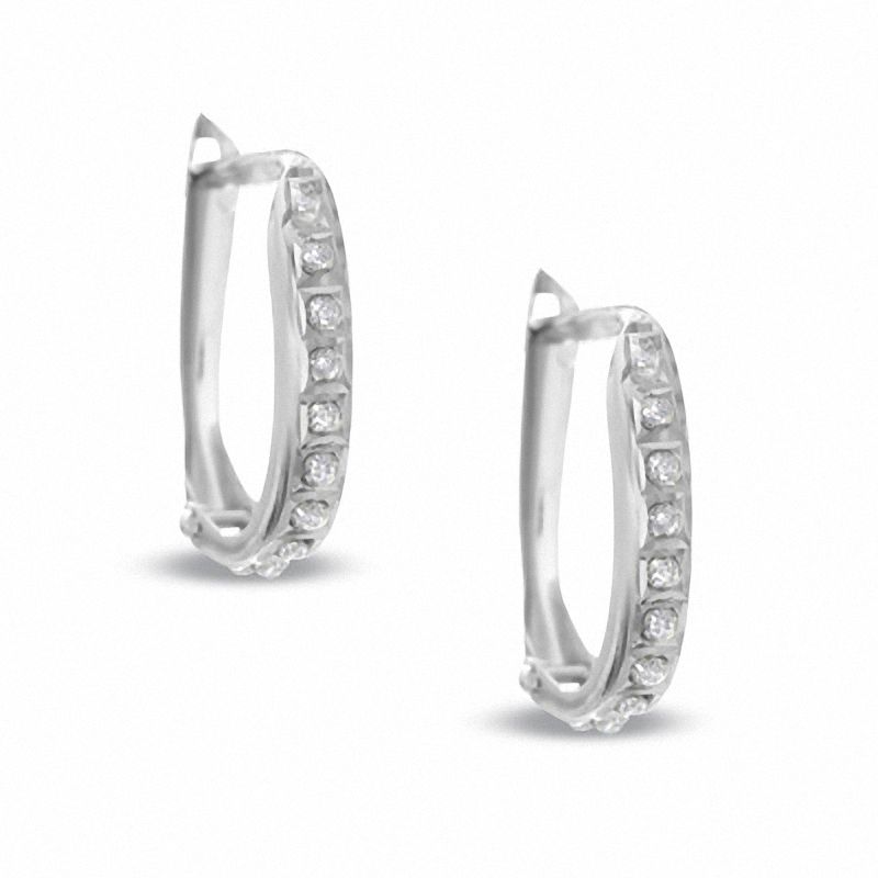 Main Image 1 of Diamond Fascination™ Hinged Hoop Earrings in 14K White Gold
