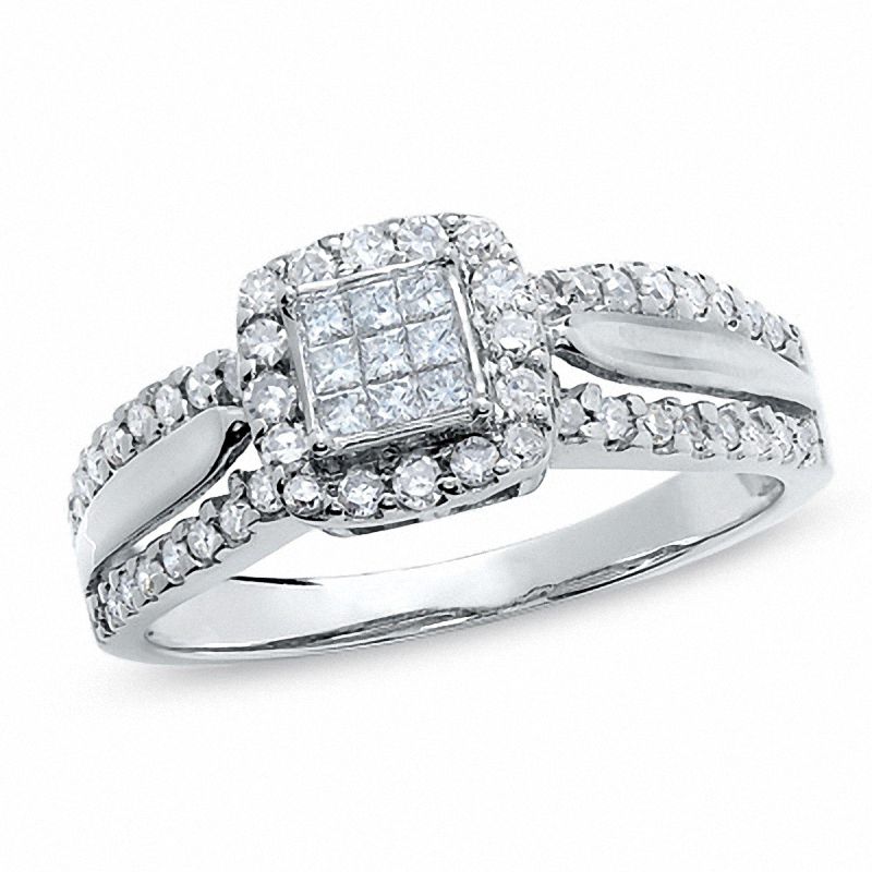 Main Image 1 of 1/2 CT. T.W. Composite Princess Diamond Ring in 14K White Gold