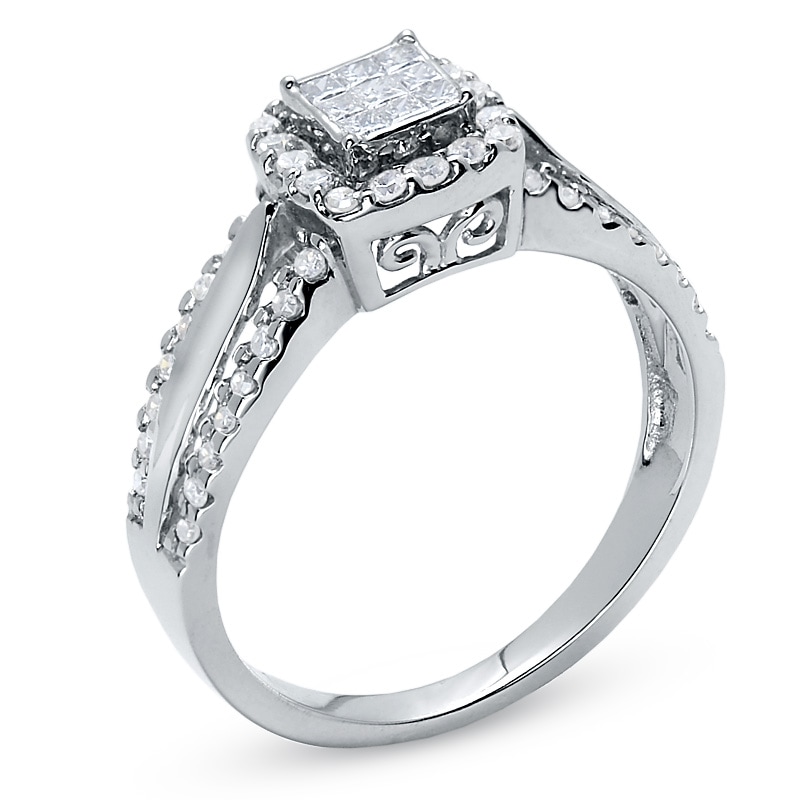 Main Image 2 of 1/2 CT. T.W. Composite Princess Diamond Ring in 14K White Gold