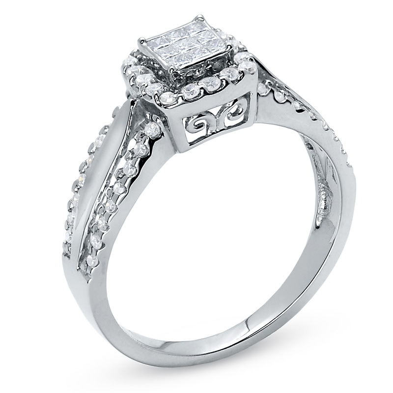 1/2 CT. T.W. Composite Princess Diamond Ring in 14K White Gold