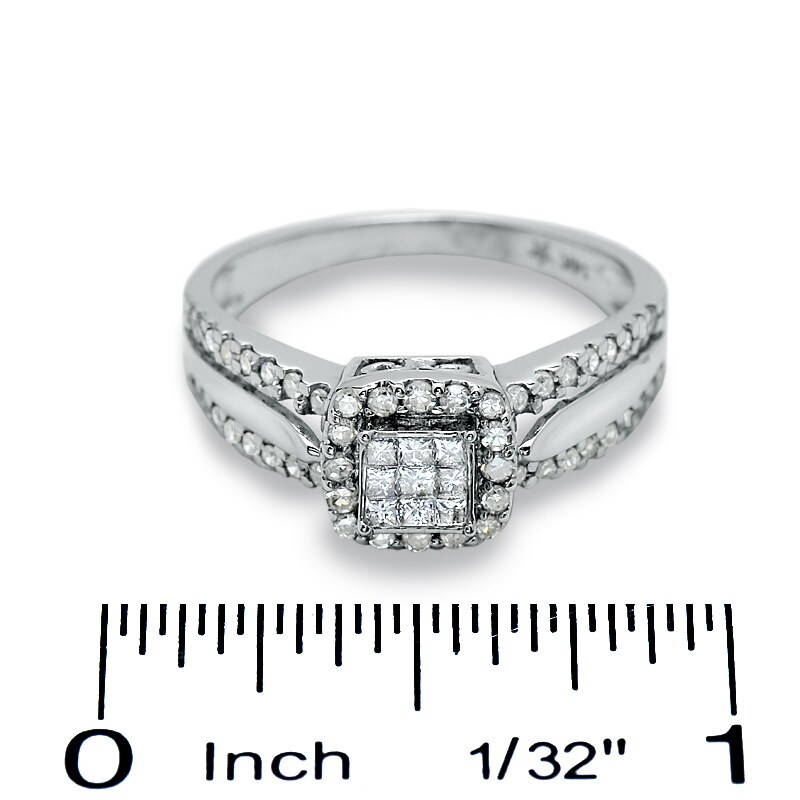 Main Image 3 of 1/2 CT. T.W. Composite Princess Diamond Ring in 14K White Gold