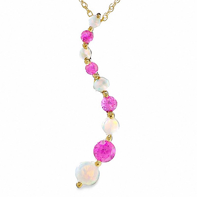 Main Image 1 of Journey Lab-Created Opal and Pink Sapphire Pendant in 14K Gold