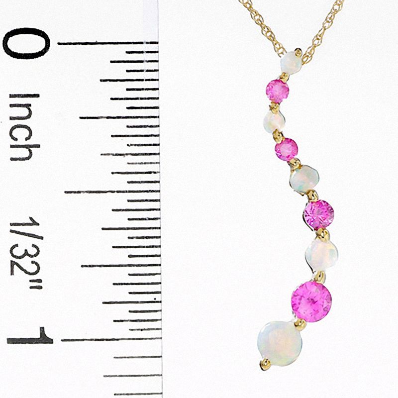 Main Image 2 of Journey Lab-Created Opal and Pink Sapphire Pendant in 14K Gold