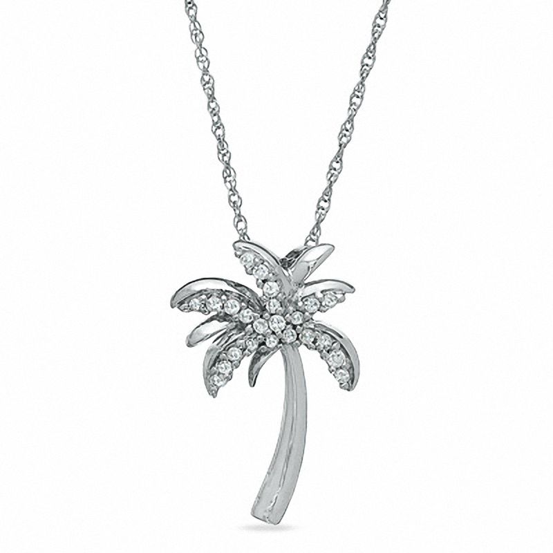 Main Image 1 of 1/10 CT. T.W. Diamond Palm Tree Pendant in 14K White Gold
