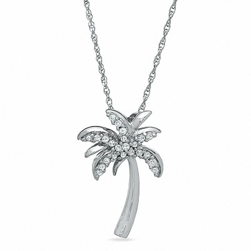 1/10 CT. T.W. Diamond Palm Tree Pendant in 14K White Gold