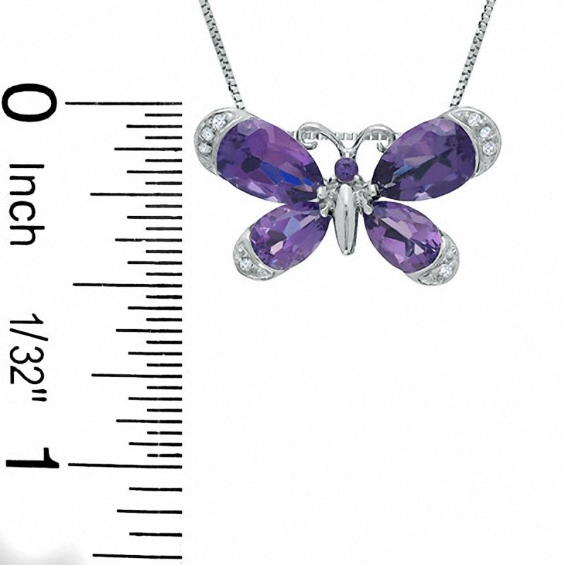 Main Image 2 of Amethyst Butterfly Pendant in 14K White Gold with Diamond Accents