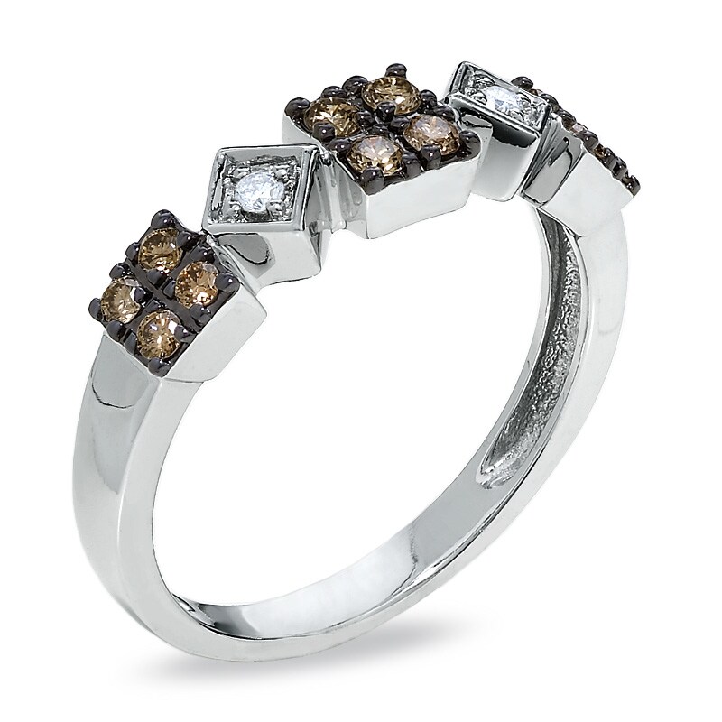 Main Image 2 of 1/3 CT. T.W. Champagne and White Diamond Block Ring in 14K White Gold