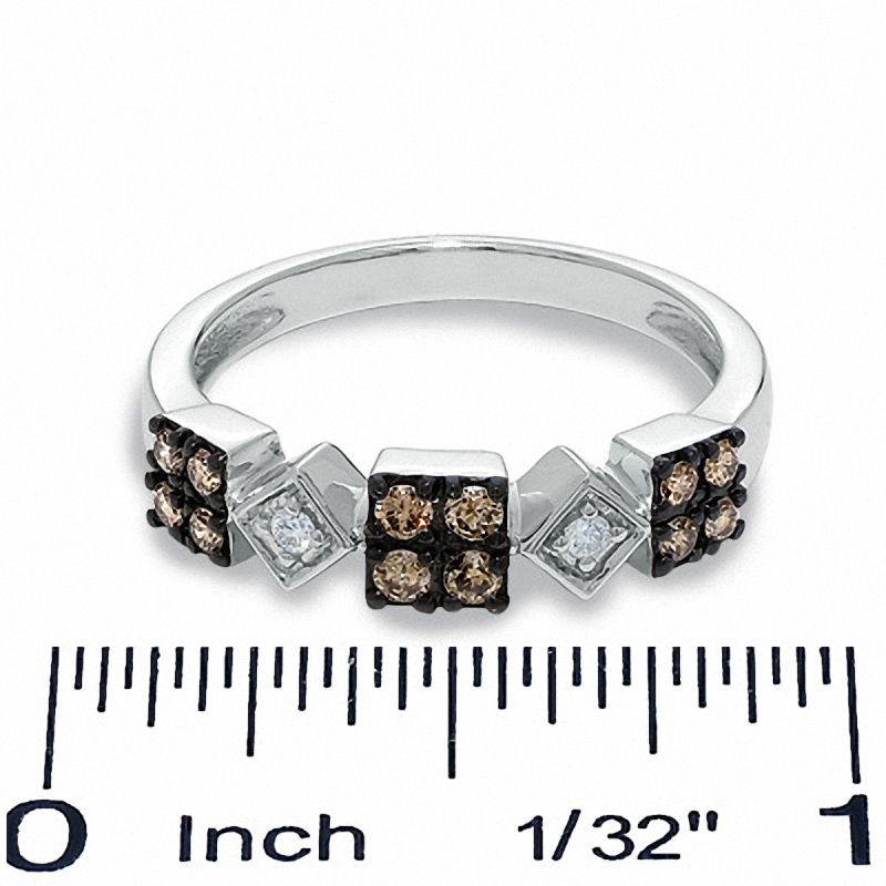 Main Image 3 of 1/3 CT. T.W. Champagne and White Diamond Block Ring in 14K White Gold