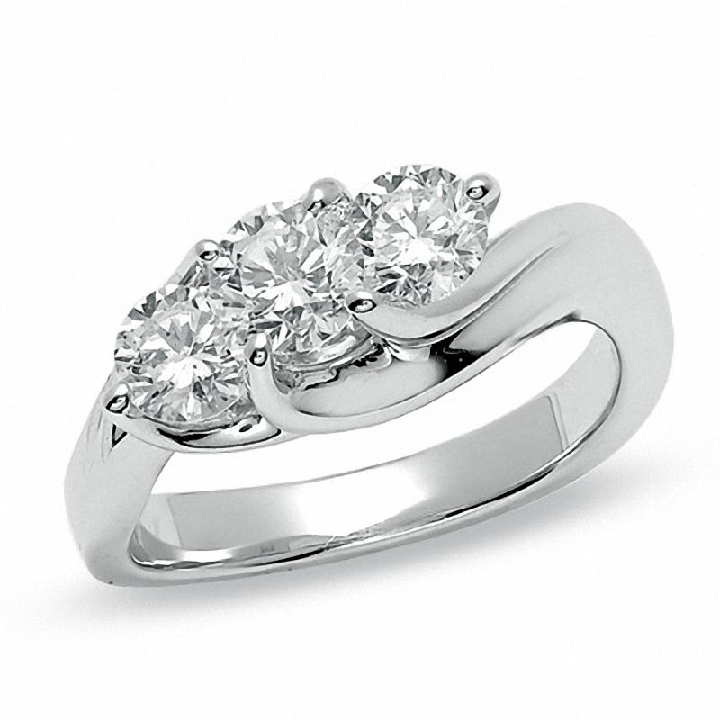 Main Image 1 of 1-1/2 CT. T.W. Diamond Diagonal Three Stone Ring in 14K White Gold