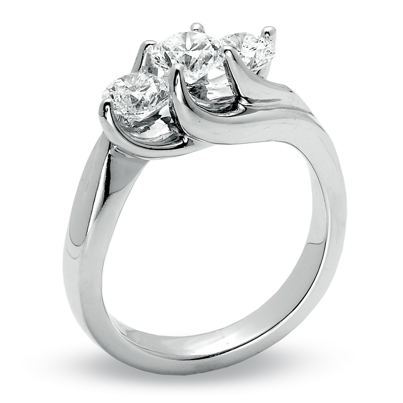 Main Image 2 of 1-1/2 CT. T.W. Diamond Diagonal Three Stone Ring in 14K White Gold