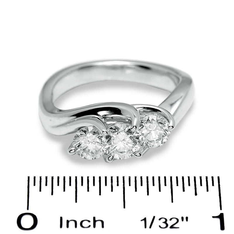Main Image 3 of 1-1/2 CT. T.W. Diamond Diagonal Three Stone Ring in 14K White Gold