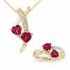 Thumbnail Image 1 of Lab-Created Double Ruby Heart Pendant and Ring Set in 10K Gold