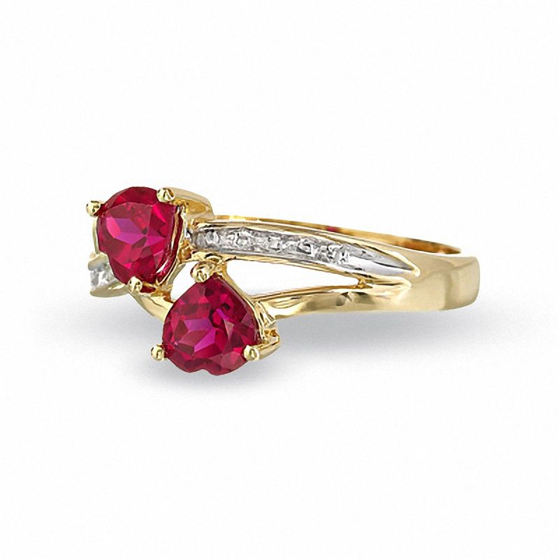 Main Image 4 of Lab-Created Double Ruby Heart Pendant and Ring Set in 10K Gold