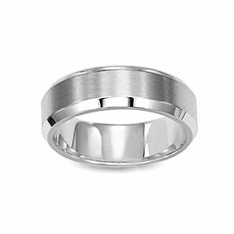 Men's 7.0mm Wedding Band in Stainless Steel with Beveled Edge - Size 10