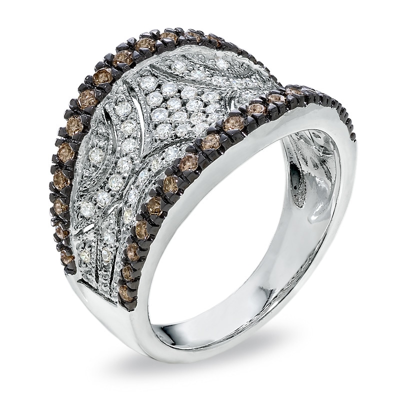 Main Image 2 of 3/4 CT. T.W. Champagne and White Diamond Concave Ring in 14K White Gold
