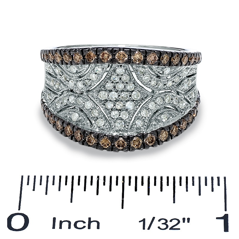 Main Image 3 of 3/4 CT. T.W. Champagne and White Diamond Concave Ring in 14K White Gold
