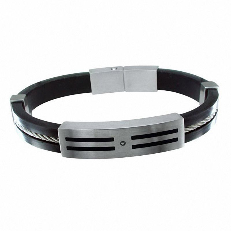 Men's Diamond Accent 10mm Stainless Steel and Rubber Bangle Bracelet