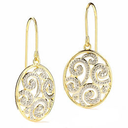 Diamond Accent Scroll Pattern Earrings in Sterling Silver with 18K Gold Plate
