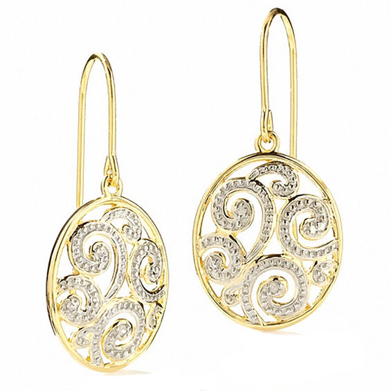Diamond Accent Scroll Pattern Earrings in Sterling Silver with 18K Gold Plate Diamond Accent Scroll Pattern Earrings in Sterling Silver with 18K Gold Plate