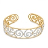 Thumbnail Image 0 of Diamond Accent Scroll Cuff Bracelet in Sterling Silver with 18K Gold Plate - 7.25"