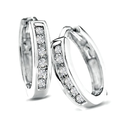 1/10 CT. T.W. Diamond Huggie Hoop Earrings in 10K White Gold