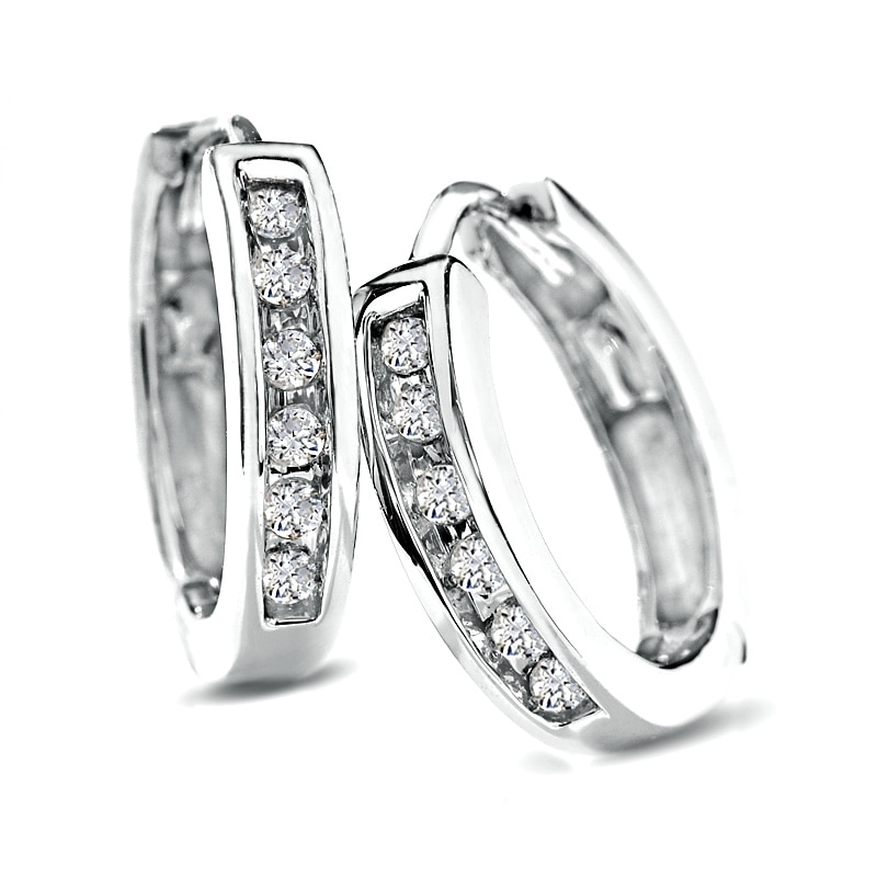 Main Image 1 of 1/10 CT. T.W. Diamond Huggie Hoop Earrings in 10K White Gold