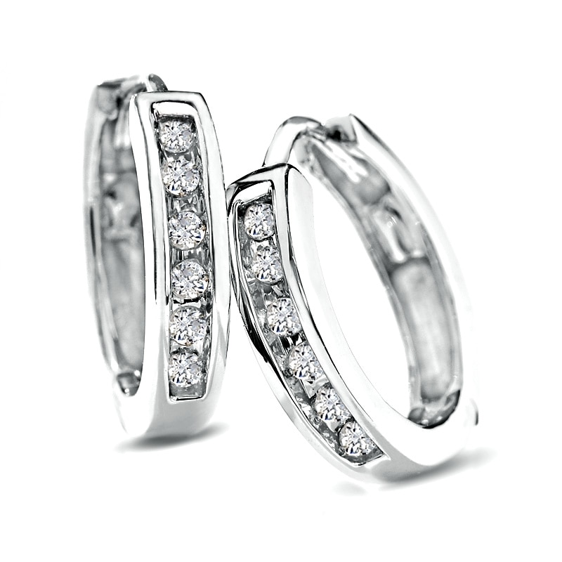 1/10 CT. T.W. Diamond Huggie Hoop Earrings in 10K White Gold