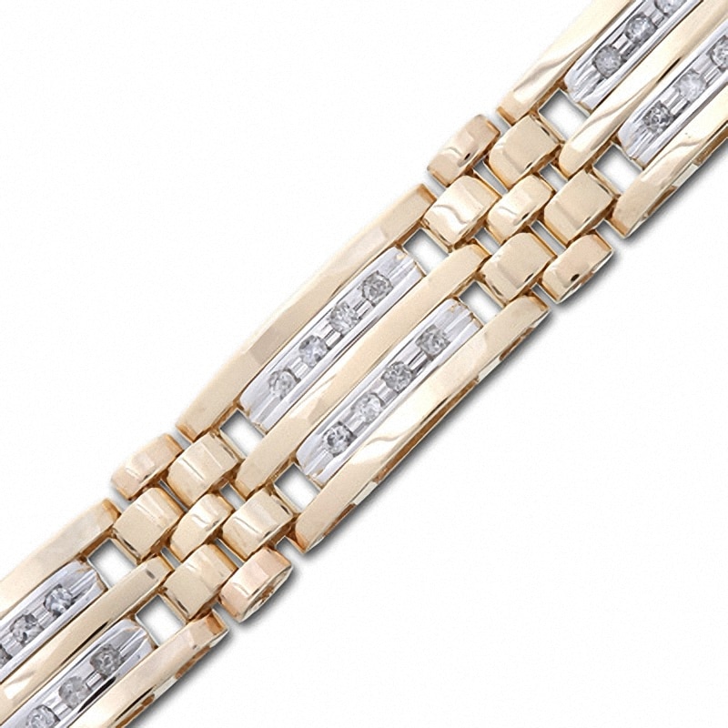Main Image 1 of Men's 1 CT. T.W. Diamond Double Row 14K Two-Tone Gold Bracelet