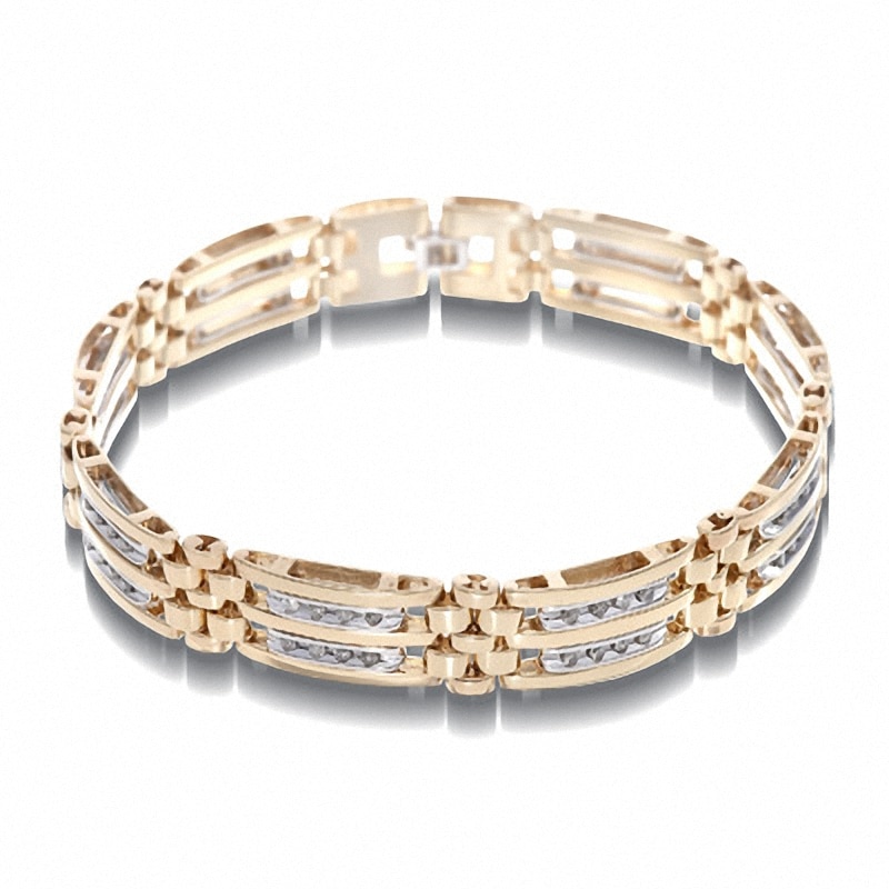 Main Image 2 of Men's 1 CT. T.W. Diamond Double Row 14K Two-Tone Gold Bracelet