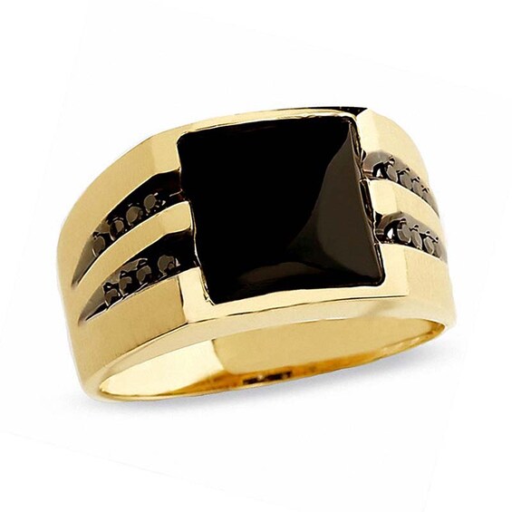 Men S Onyx Ring In 10k Gold With Enhanced Black Diamonds Zales Outlet