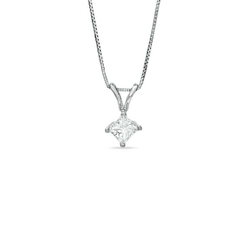 1/3 CT. Princess-Cut Diamond Solitaire Pendant in 14K White Gold