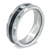 Thumbnail Image 2 of 7.0mm Comfort Fit Tungsten and Carbon Fiber Wedding Band with Diamond Accent - Size 10
