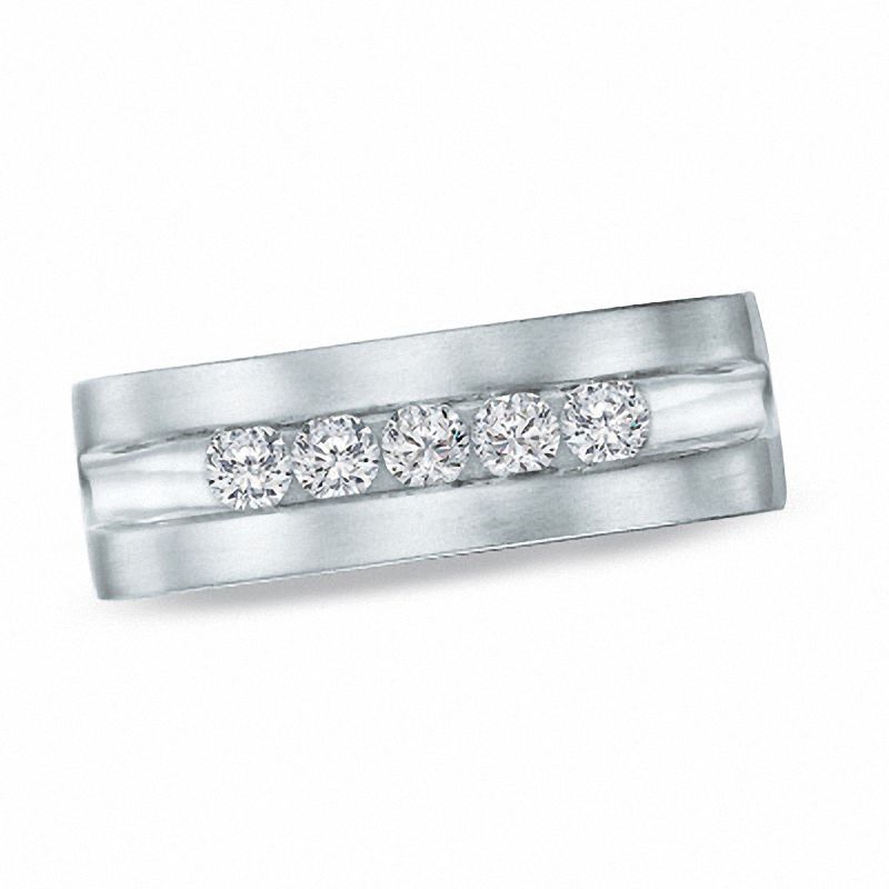 Men's 1 CT. T.W. Diamond Five Stone Brushed Band in 14K White Gold