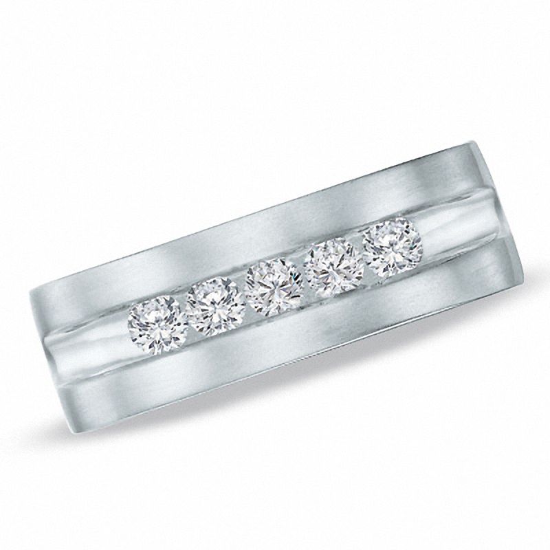 Men's 1/4 CT. T.W. Diamond Five Stone Brushed Band in 14K White Gold