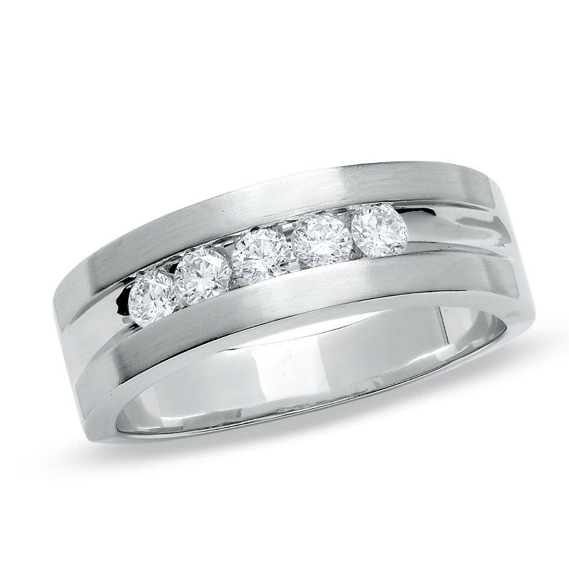 Men's 1/2 CT. T.W. Diamond Five Stone Brushed Band in 14K White Gold
