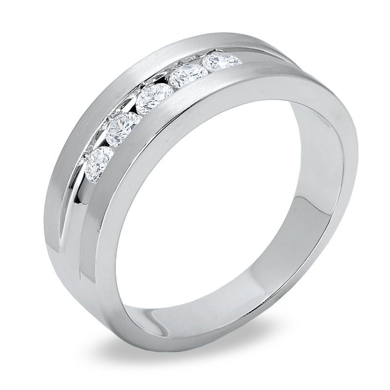 Men's 1/2 CT. T.W. Diamond Five Stone Brushed Band in 14K White Gold