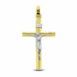 14K Two-Tone Gold Triangular Crucifix Charm