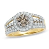Thumbnail Image 0 of 1 CT. T.W. Champagne and White Diamond Flower Ring in 14K Gold