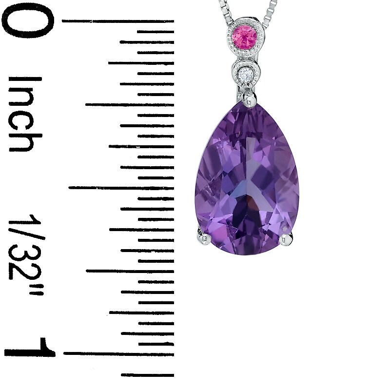 Main Image 2 of Pear-Shaped Amethyst and Pink Tourmaline Pendant in 14K White Gold with Diamond Accent