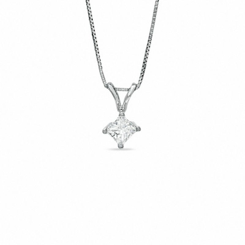 Main Image 1 of 1/4 CT. Princess-Cut Diamond Solitaire Pendant in 14K White Gold