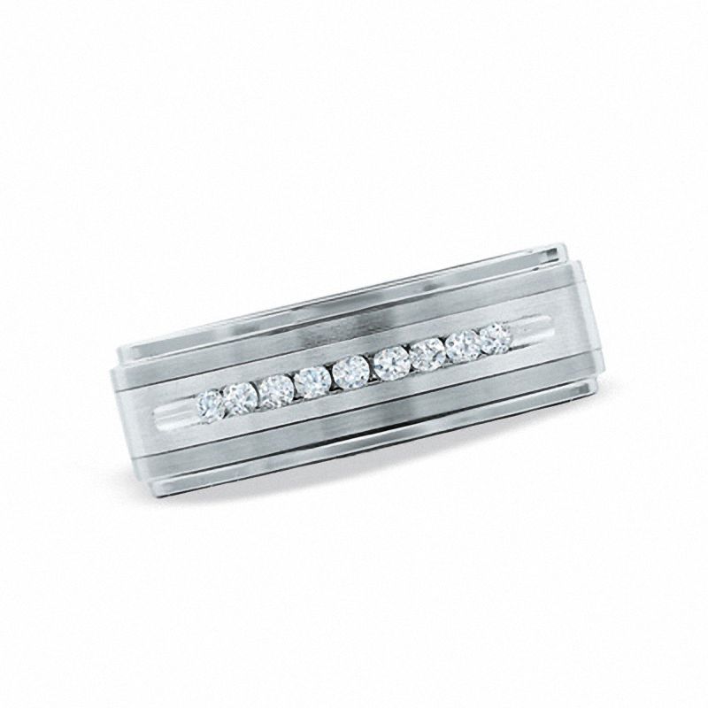 Main Image 1 of Triton 1/4 CT. T.W. Diamond Channel Set Tungsten and Stainless Steel Wedding Band - Size 10