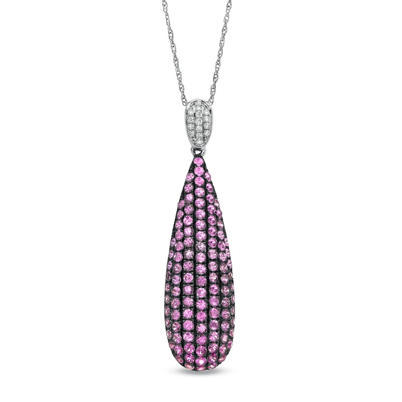 Pink Sapphire and Diamond Accent Drop Pendant in 14K White Gold