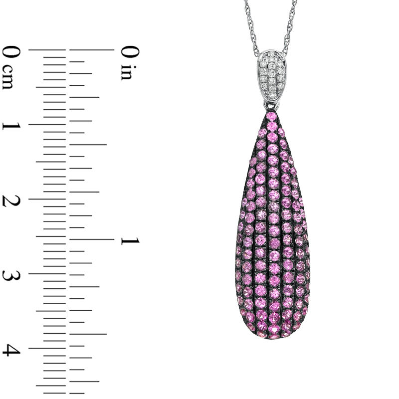 Pink Sapphire and Diamond Accent Drop Pendant in 14K White Gold