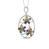 Thumbnail Image 0 of Multi-Color Sapphire and 1/8 CT. T.W. Diamond Flower Circle Pendant in 14K White Gold